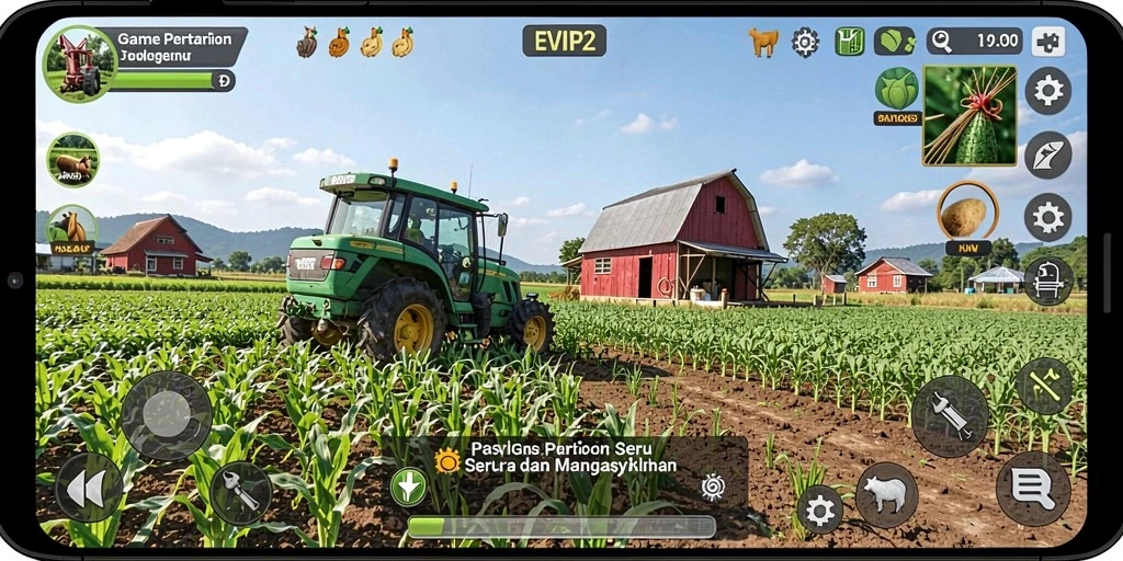 Tampilan gameplay <strong>EVIP2</strong> yang menarik saat bertani dan memanen.