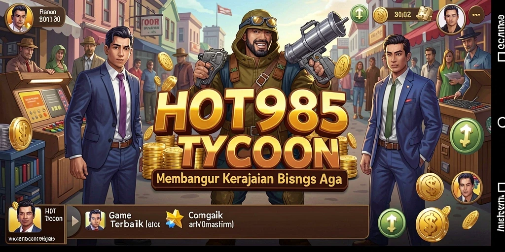 Tampilan permainan HOT985 yang menampilkan interaksi bisnis dan pembangunan.