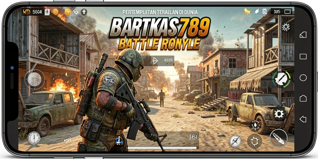 Screenshot dari gameplay intens dalam MARKAS789 Battle Royale.