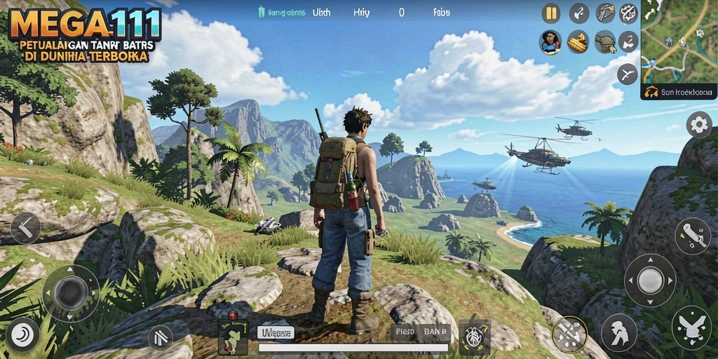Tampilan gameplay MEGA111 di dunia terbuka yang mengesankan.