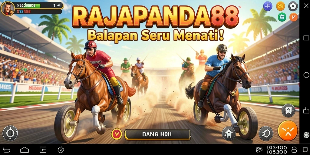 Screenshot RAJAPANDA88 menampilkan aksi balapan seru dengan kendaraan cepat.