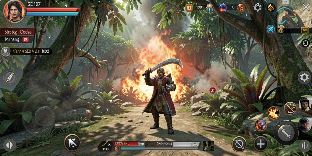 Screenshot gameplay SD107 menampilkan pertempuran strategi yang menarik.