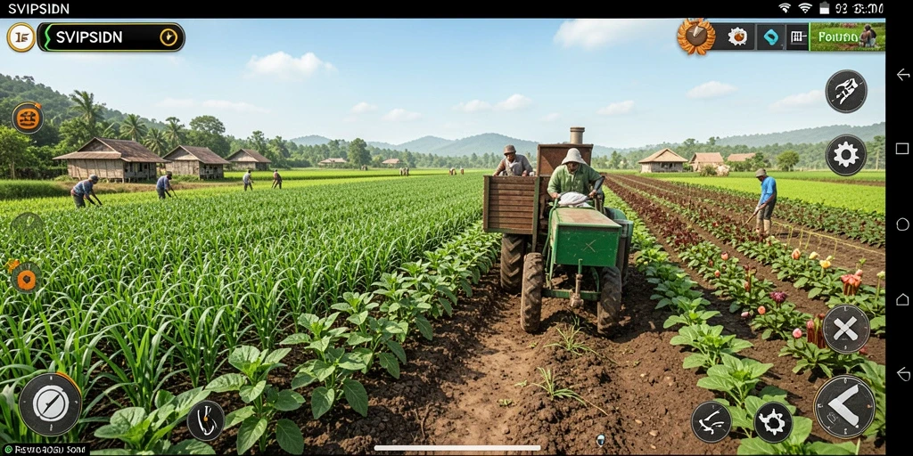 Screenshot menunjukkan gameplay seru dalam bertani dan mengelola lahan.