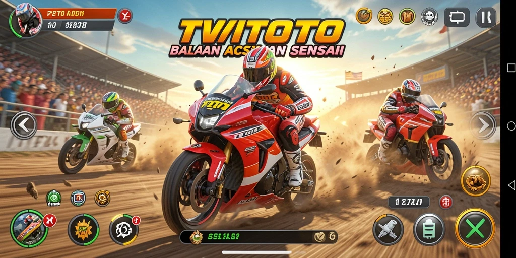 Gameplay menegangkan di TVTOTO dengan balapan motor yang seru.